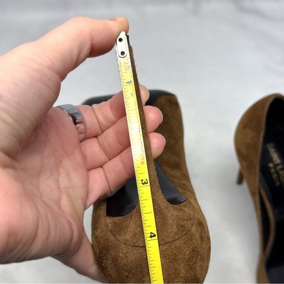 Saint Laurent Zoe 105 Suede Pointed Toe Stiletto Heel Pump Brown - Picture 12 of 13